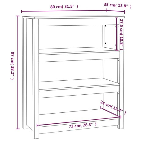 Boekenkast 80x35x97 cm massief grenenhout 8720845556303 8