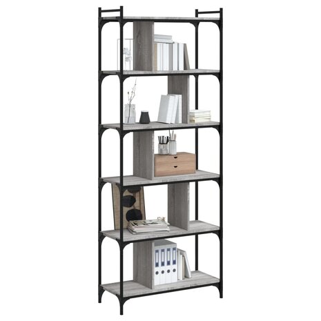 Boekenkast 6-laags 76x32x192 cm bewerkt hout grijs sonoma 8720845418991 3