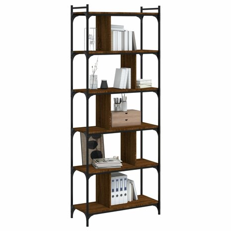 Boekenkast 6-laags 76x32x192 cm bewerkt hout bruin eikenkleur 8720845419004 3