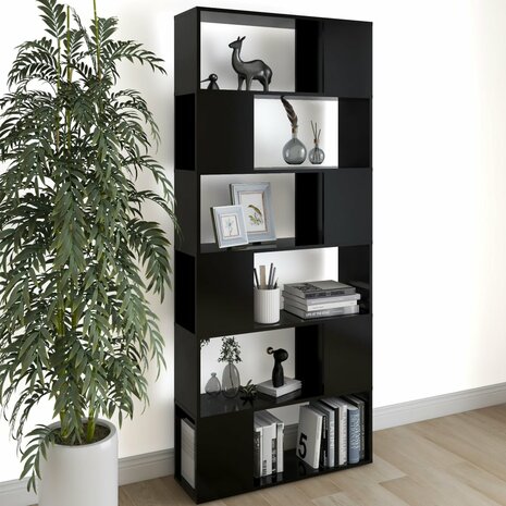 Boekenkast/kamerscherm 80x24x186 cm spaanplaat zwart 8720286651094 1