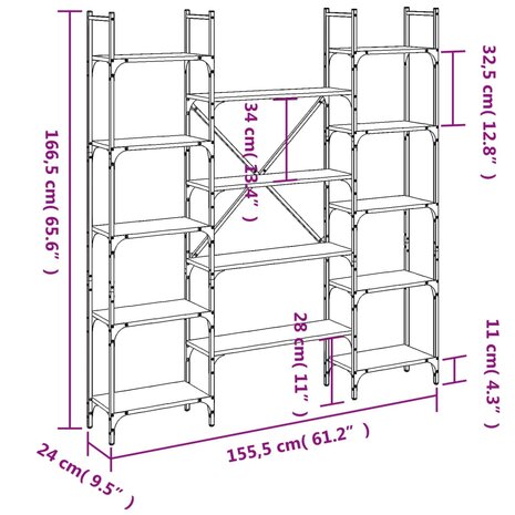 Boekenkast 155,5x24x166,5 cm bewerkt hout sonoma eikenkleurig 8721012339101 10