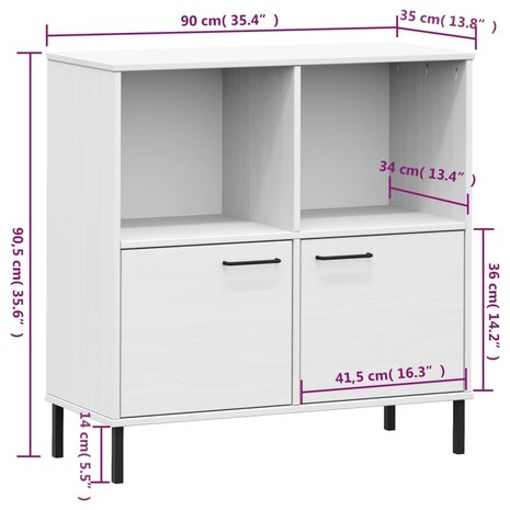 Boekenkast met metalen poten OSLO 90x35x90,5 cm hout wit 8720845578251 8