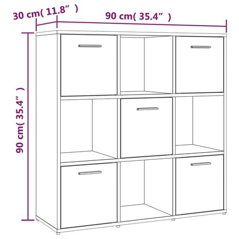 Boekenkast 90x30x90 cm bewerkt hout grijs sonoma eikenkleurig 8720286977040 8