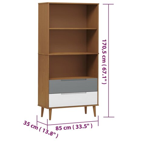 Boekenkast MOLDE 85x35x170,5 cm massief grenenhout bruin 8720845542276 8