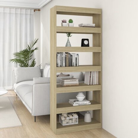 Boekenkast/kamerscherm 80x30x198 cm spaanplaat sonoma eiken 8720286843635 1