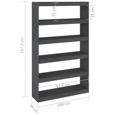 Boekenkast/kamerscherm 100x30x167,5 cm massief grenenhout grijs 8720286609255 8