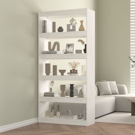 Boekenkast/kamerscherm 80x30x167,4 cm massief grenenhout wit 8720286608999 1