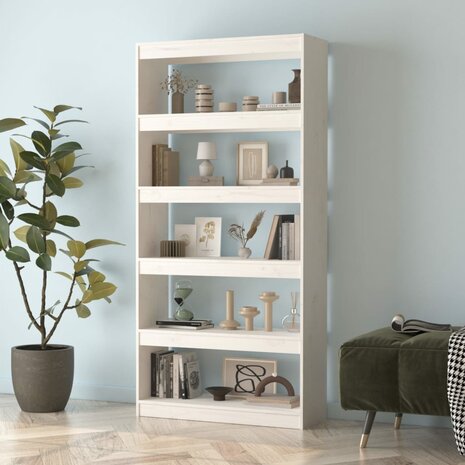 Boekenkast/kamerscherm 80x30x167,4 cm massief grenenhout wit 8720286608999 3