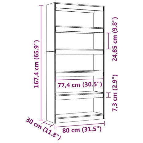 Boekenkast/kamerscherm 80x30x167,4 cm massief grenenhout wit 8720286608999 8