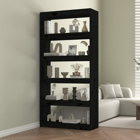 Boekenkast/kamerscherm 80x30x167,4 cm massief grenenhout zwart 8720286609026 1