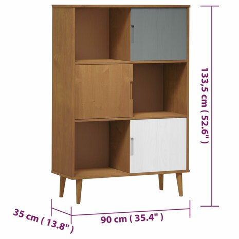 Boekenkast MOLDE 90x35x133,5 cm massief grenenhout bruin 8720845542030 8