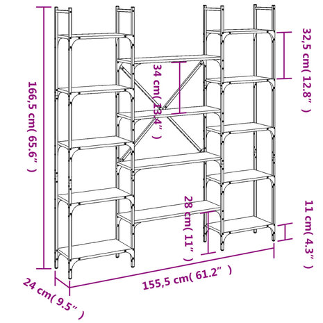 Boekenkast 155,5x24x166,5 cm bewerkt hout grijs sonoma eiken 8721012339125 10