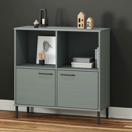 Boekenkast met metalen poten OSLO 90x35x90,5 cm hout grijs 8720845578244 1