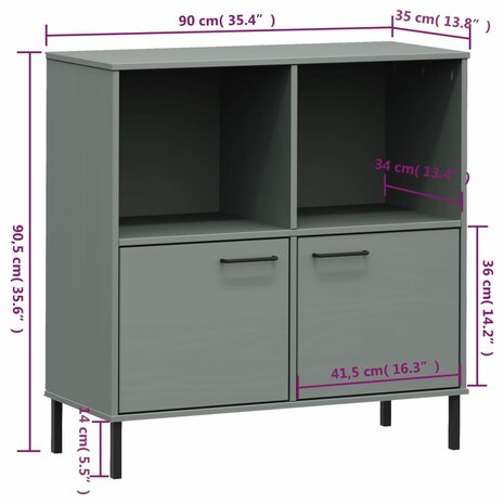 Boekenkast met metalen poten OSLO 90x35x90,5 cm hout grijs 8720845578244 8