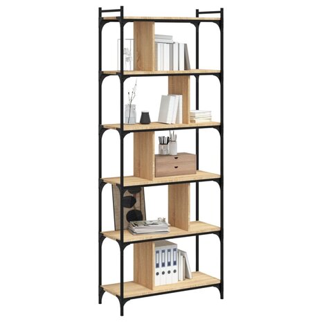 Boekenkast 6-laags 76x32x192 cm bewerkt hout sonoma eikenkleur 8720845418977 3