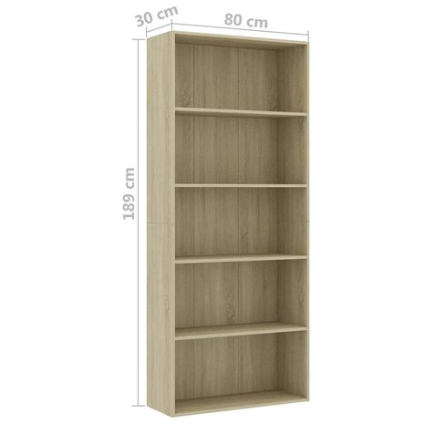 Boekenkast 5 schappen 80x30x189 cm bewerkt hout sonoma eiken 8719883816241 6