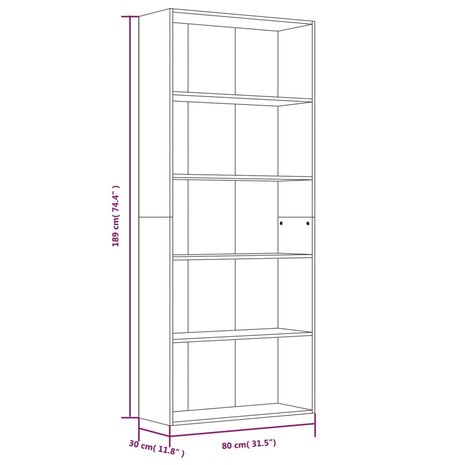 Boekenkast 80x30x189 cm bewerkt hout gerookt eikenkleurig 8720286976135 6