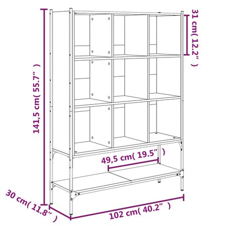 Boekenkast 102x30x141,5 cm bewerkt hout sonoma eikenkleurig 8721012402836 10