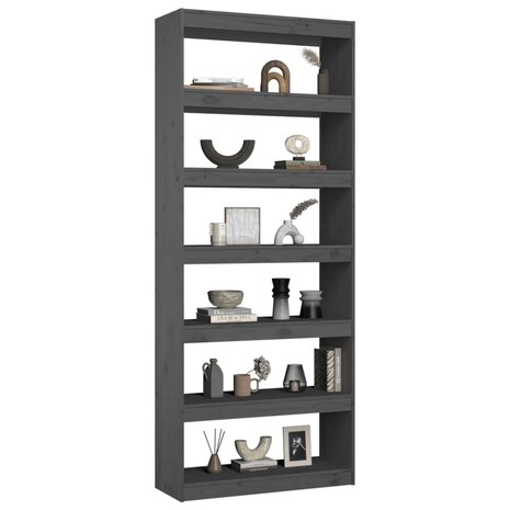 Boekenkast/kamerscherm 80x30x199,5 cm massief grenenhout grijs 8720286609057 4