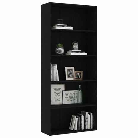 Boekenkast met 5 schappen 80x30x189 cm bewerkt hout zwart 8719883816227 3