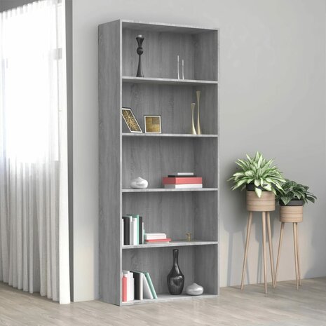 Boekenkast 80x30x189 cm bewerkt hout grijs sonoma eikenkleurig 8720286976142 1