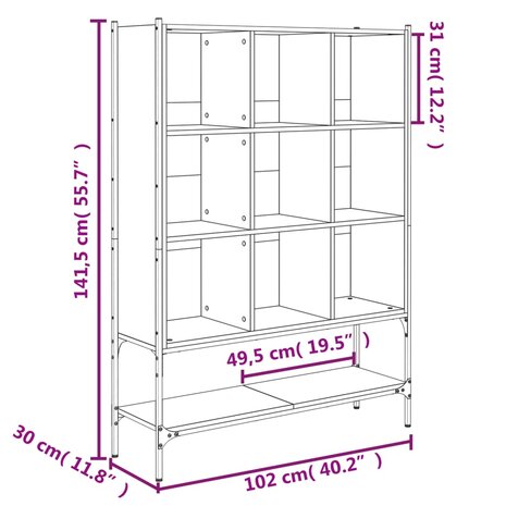 Boekenkast 102x30x141,5 cm bewerkt hout zwart 8721012402829 10