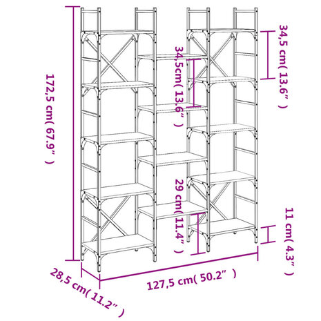 Boekenkast 127,5x28,5x172,5 cm bewerkt hout bruineikenkleurig 8721012339231 10