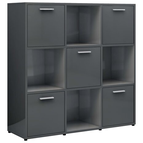 Boekenkast 90x30x90 cm bewerkt hout hoogglans grijs 8720286017326 2