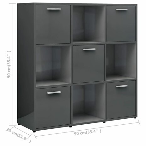 Boekenkast 90x30x90 cm bewerkt hout hoogglans grijs 8720286017326 8