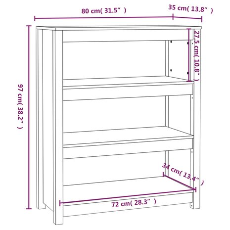 Boekenkast 80x35x97 cm massief grenenhout grijs 8720845556327 8