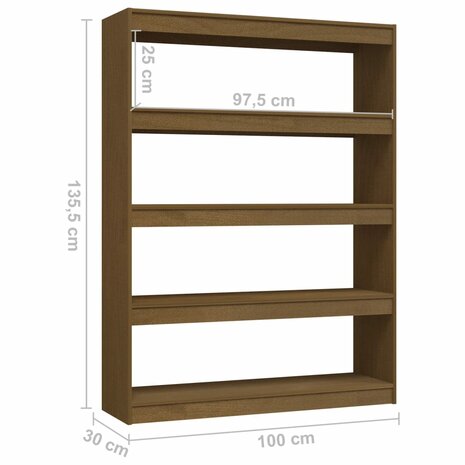 Boekenkast/kamerscherm 100x30x135,5 cm grenenhout honingbruin 8720286609217 8