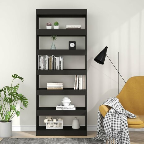 Boekenkast/kamerscherm 80x30x198 cm spaanplaat zwart 8720286843628 5