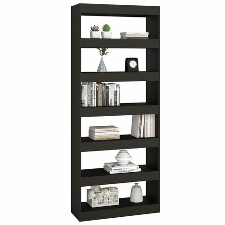 Boekenkast/kamerscherm 80x30x198 cm spaanplaat zwart 8720286843628 6