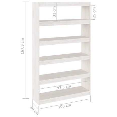 Boekenkast/kamerscherm 100x30x167,5 cm massief grenenhout wit 8720286609248 8