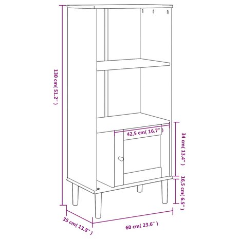 Boekenkast SENJA rattan-look 60x35x130 cm grenenhout wit 8721012134751 10