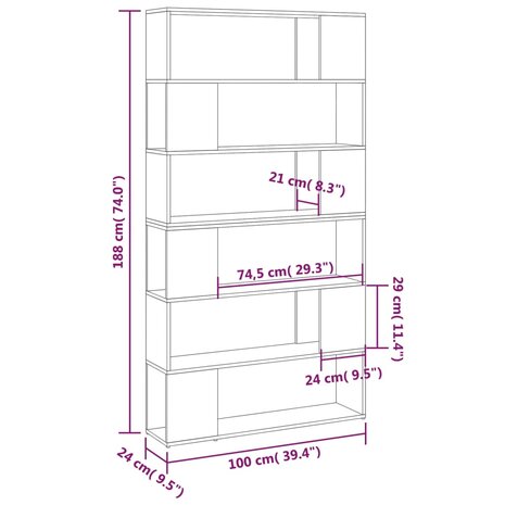 Boekenkast/kamerscherm 100x24x188 cm wit 8720286661390 8