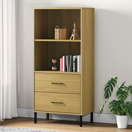 Boekenkast met 2 lades OSLO 60x35x128,5 cm massief hout bruin 8720845578176 1