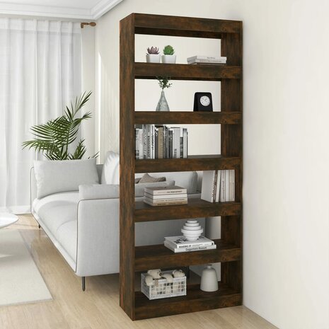 Boekenkast/kamerscherm 80x30x198 cm spaanplaat gerookt eiken 8720286844571 1