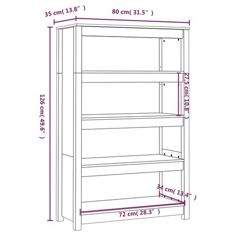 Boekenkast 80x35x126 cm massief grenenhout wit 8720845556365 8