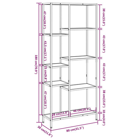 Boekenkast 80x30x180 cm staal en bewerkt hout 8720286563144 5