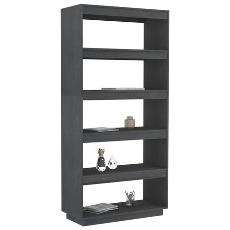 Boekenkast/kamerscherm 80x35x167 cm massief grenenhout grijs 8720286816271 4