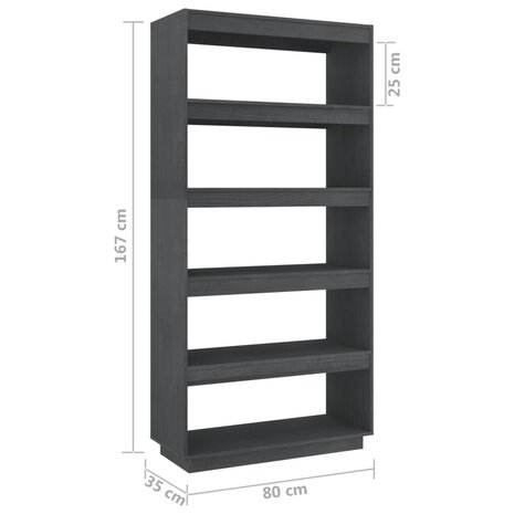 Boekenkast/kamerscherm 80x35x167 cm massief grenenhout grijs 8720286816271 8