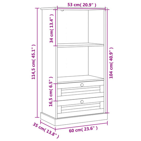 Boekenkast VIGO 60x35x114,5 cm massief grenenhout grijs 8720845846008 9