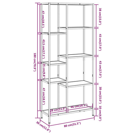 Boekenkast 80x30x180 cm staal en bewerkt hout 8720286563137 5