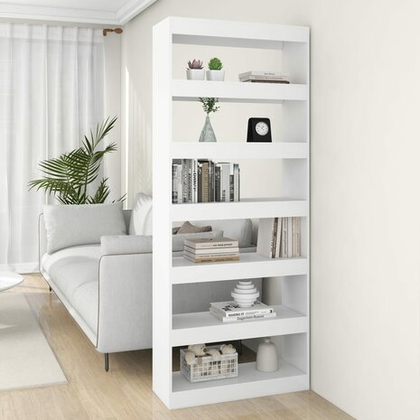 Boekenkast/kamerscherm 80x30x198 cm spaanplaat wit 8720286843611 1