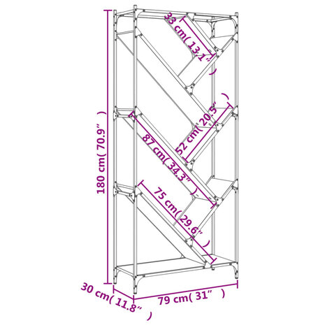 Boekenkast 79x30x180 cm bewerkt hout en metaal bruin eiken 8721012479746 10