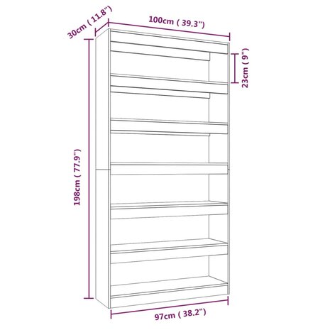 Boekenkast/kamerscherm 100x30x198 cm bewerkt hout betongrijs 8720286843895 7