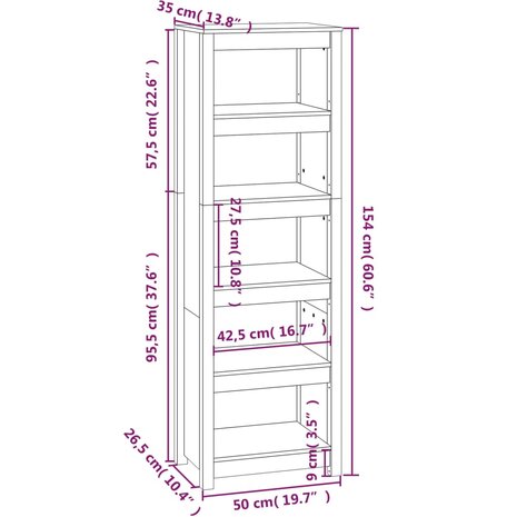 Boekenkast 50x35x154 cm massief grenenhout zwart 8720845556693 8