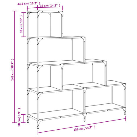 Boekenkast 4-laags 139x33,5x149 cm bewerkt hout gerookt eiken 8721012377745 10