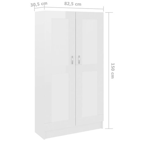 Boekenkast 82,5x30,5x150 cm bewerkt hout hoogglans wit 8720286134115 8